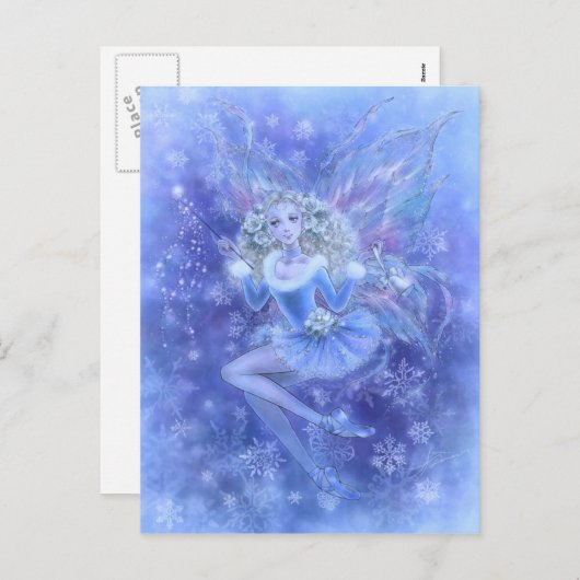 青いクリスマスの妖精の郵便はがき シーズンポストカード (正面/裏面)