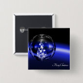 青いクリスマスの球は休日を主演します 缶バッジ (正面&裏面)