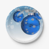 青いクリスマスの装飾と雪の結晶 ペーパープレート (正面)