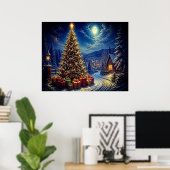 青いクリスマスの近所の通り ポスター (ホームオフィス)
