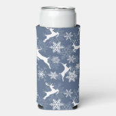 青いクリスマスの雪の結晶 鹿の模様 スリム缶クーラー (Seltzer正面)