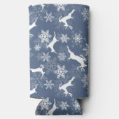 青いクリスマスの雪の結晶 鹿の模様 スリム缶クーラー (裏面)