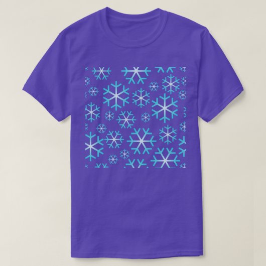 青いクリスマスの雪片パターン Tシャツ (デザイン正面)