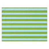 青いクリスマスの雪片及び緑のストライプなパターン テーブルクロス (正面(横))