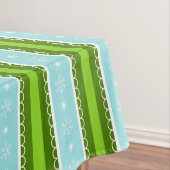 青いクリスマスの雪片及び緑のストライプなパターン テーブルクロス (インサイチュ)