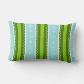 青いクリスマスの雪片及び緑のストライプなパターン ランバークッション (裏面)