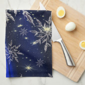青いクリスマスの雪 キッチンタオル (四つ折り)