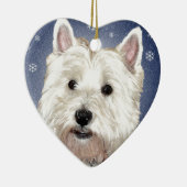 青いクリスマスのwestie セラミックオーナメント (右)