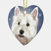 青いクリスマスのwestie セラミックオーナメント (左)
