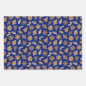 青いクリスマスを設定したジンジャーブレッドCookie ラッピングペーパーシート (正面3)