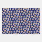 青いクリスマスを設定したジンジャーブレッドCookie ラッピングペーパーシート (正面2)