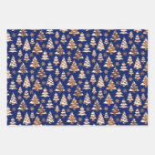 青いクリスマスを設定したジンジャーブレッドCookie ラッピングペーパーシート (正面)