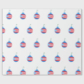 青いクリスマスオーナメントとプエルトリコ国旗 ラッピングペーパー (フラット)