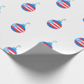 青いクリスマスオーナメントとプエルトリコ国旗 ラッピングペーパー (角)