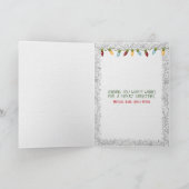 青いクリスマスオーナメントと雪片 カード (内部)