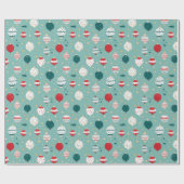 青いクリスマスオーナメントの漫画のパターン ラッピングペーパー (フラット)