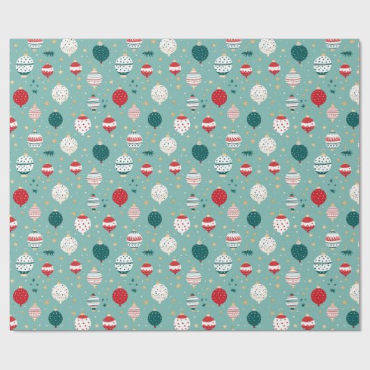 青いクリスマスオーナメントの漫画のパターン ラッピングペーパー (フラット)