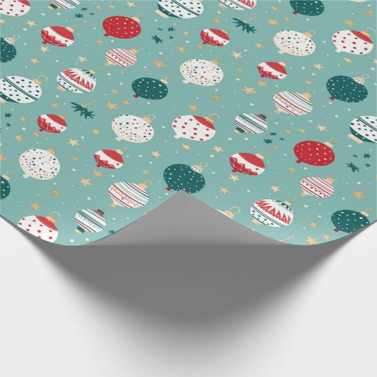 青いクリスマスオーナメントの漫画のパターン ラッピングペーパー (角)