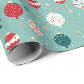 青いクリスマスオーナメントの漫画のパターン ラッピングペーパー (ロールコーナー)