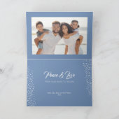 青いクリスマスオーナメント1写真折り畳み シーズンカード (内部)