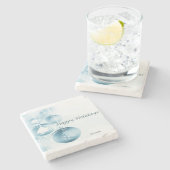 青いクリスマスオーナメント ストーンコースター (横)