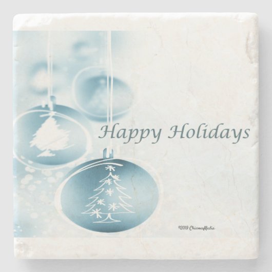 青いクリスマスオーナメント ストーンコースター (正面)