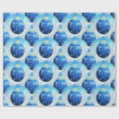 青いクリスマスオーナメント ラッピングペーパー (フラット)