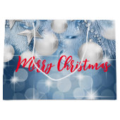 青いクリスマスオーナメント ラージペーパーバッグ (正面)