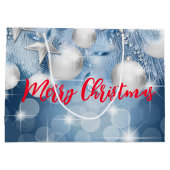 青いクリスマスオーナメント ラージペーパーバッグ (裏面)