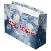 青いクリスマスオーナメント ラージペーパーバッグ (裏面アングル)