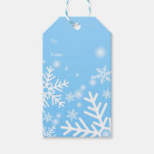 青いクリスマスギフトタグの上の白い雪 ギフトタグ (正面)
