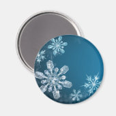 青いクリスマススノーフレークの背景 マグネット (正面/裏面)