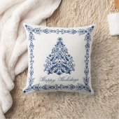 青いクリスマスツリーあなたの背景および文字 クッション (ブランケット)