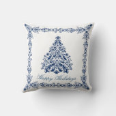 青いクリスマスツリーあなたの背景および文字 クッション (裏面)