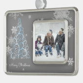 青いクリスマスツリーと雪の結晶のフレームオーナメント シルバープレートフレームオーナメント (左)