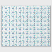 青いクリスマスツリーと雪 ラッピングペーパー (フラット)