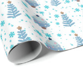 青いクリスマスツリーと雪 ラッピングペーパー (ロールコーナー)