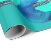 青いクリスマスツリーに白エレガント ラッピングペーパー (ロールコーナー)