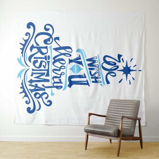 青いクリスマスツリーのことわざは挨拶を願う タペストリー (インサイチュ(横))