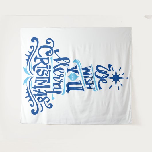 青いクリスマスツリーのことわざは挨拶を願う タペストリー (正面(横))