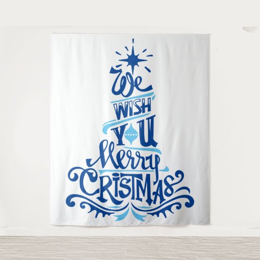 青いクリスマスツリーのことわざは挨拶を願う タペストリー (正面)