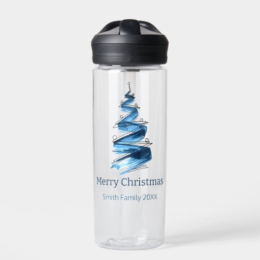 青いクリスマスツリーの水色 ウォーターボトル (正面)