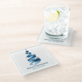 青いクリスマスツリーの水色 ガラスコースター