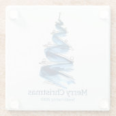 青いクリスマスツリーの水色 ガラスコースター (裏面)