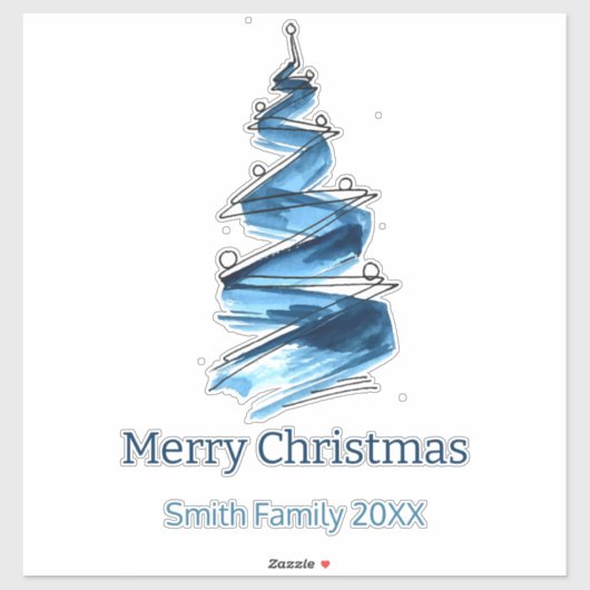 青いクリスマスツリーの水色 シール (シート)