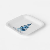 青いクリスマスツリーの水色 ペーパープレート (傾斜あり)