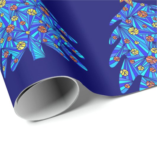 青いクリスマスツリーアートがパーソナライズスタイリッシュ ラッピングペーパー (ロールコーナー)
