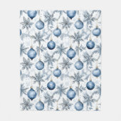 青いクリスマスツリーオーナメントパターン フリースブランケット (正面)