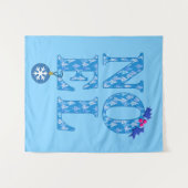 青いクリスマスツリーパターンのNOEL タペストリー (正面(横))