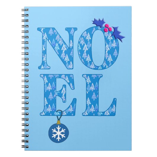 青いクリスマスツリーパターンのNOEL ノートブック (正面)